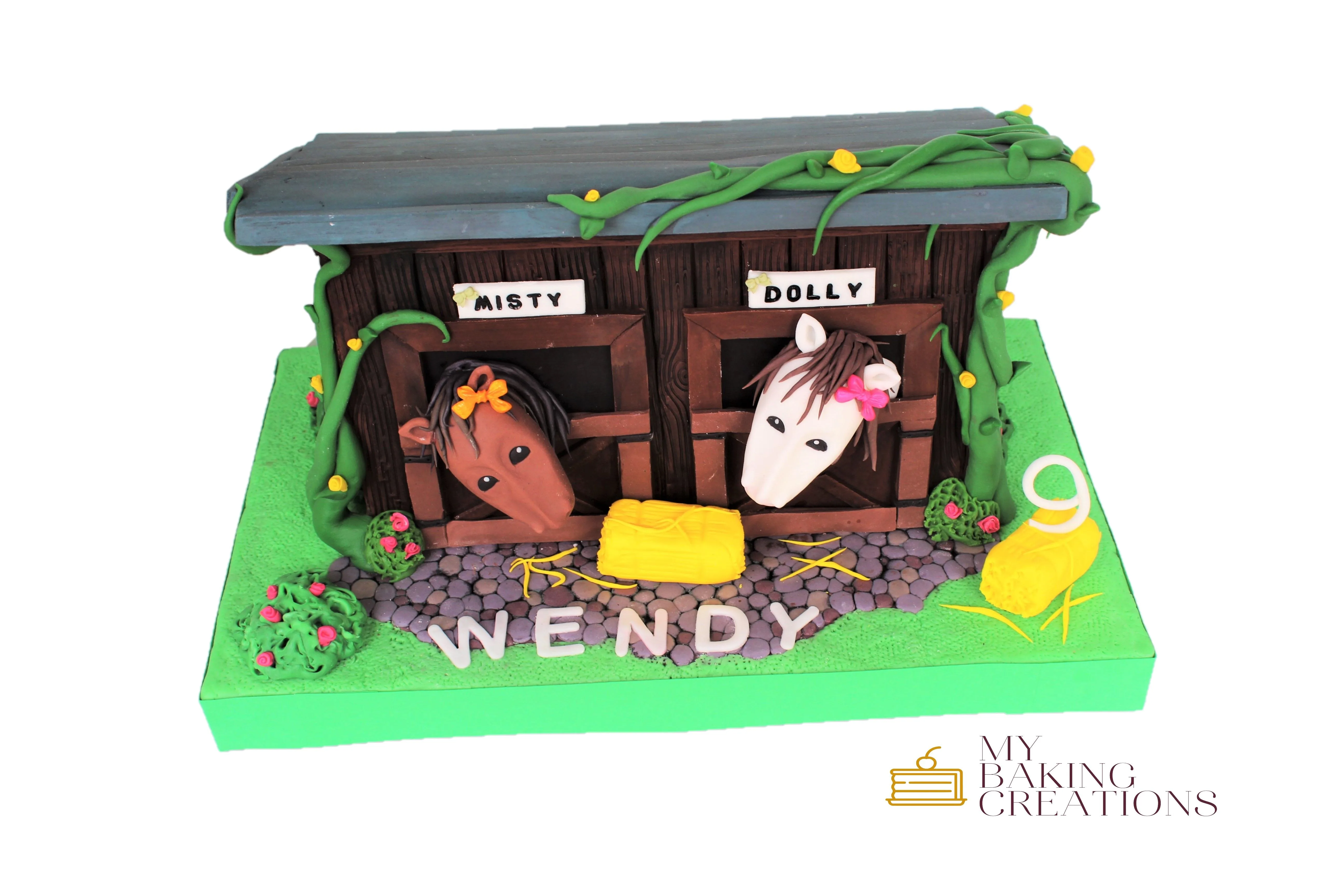 Custom horse barn sculpted birthday cake San Francisco Bay Area